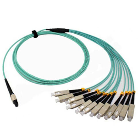 12 core Simplex Flat Round Telecommunication fiber optic , MPO - SC Fiber optic jumper 